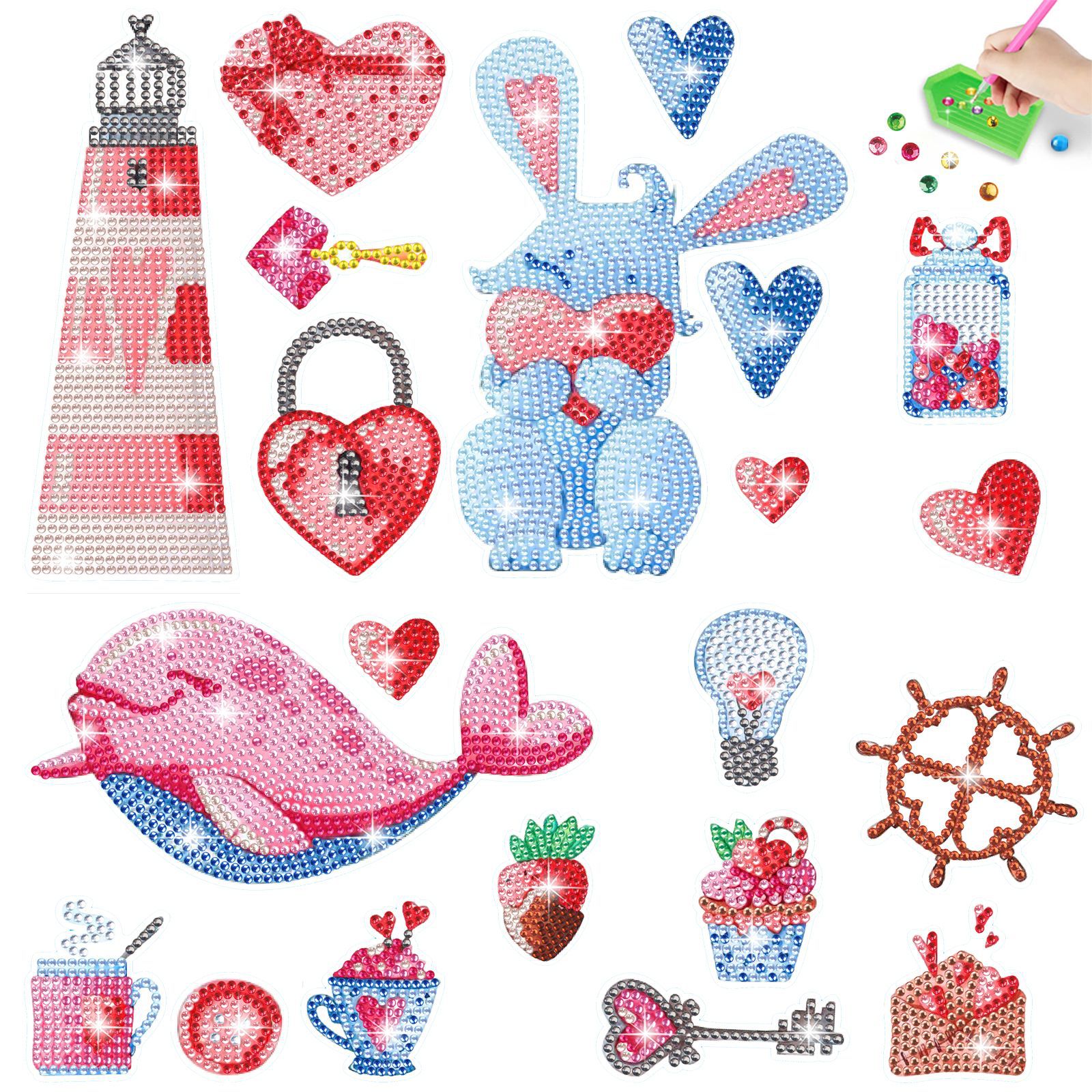 Bonito niño diy dibujo de diamante hecho a mano paquete de materiales de dibujos animados amor faro ballenas pegatinas DIY aleatorias