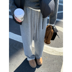 2749# 阿一 暖暖天鹅绒慵懒高腰休闲裤松紧腰加绒加厚直筒阔腿裤