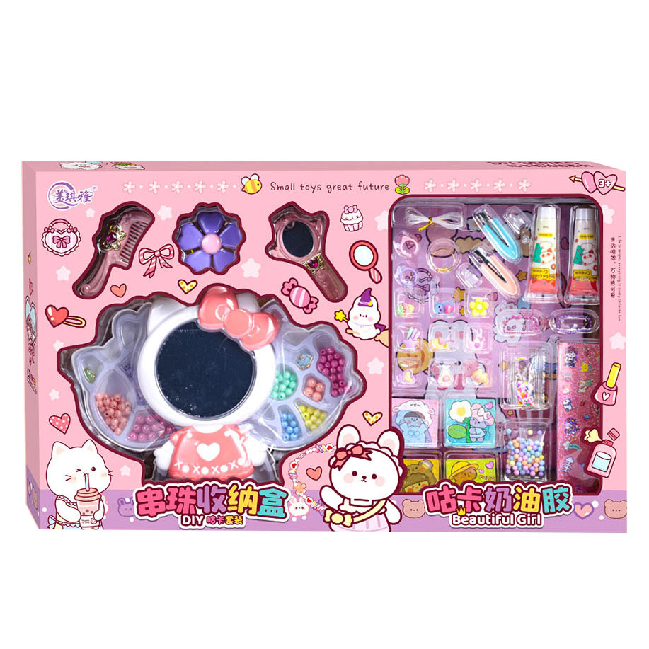 Juego de manualidades DIY de cuentas y pulseras para niñas, con caja de almacenamiento de pegamento de crema, caja de regalo.