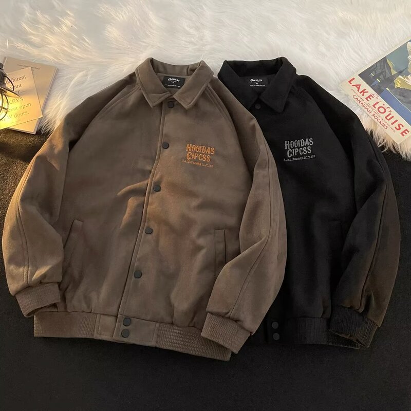 American retro spring and autumn new baseball jacket for men, suede loose bomber jacket, casual loose jacket for men American retro spring and autumn new baseball jacket for men, suede loose bomber jacket, casual loose jacket for men