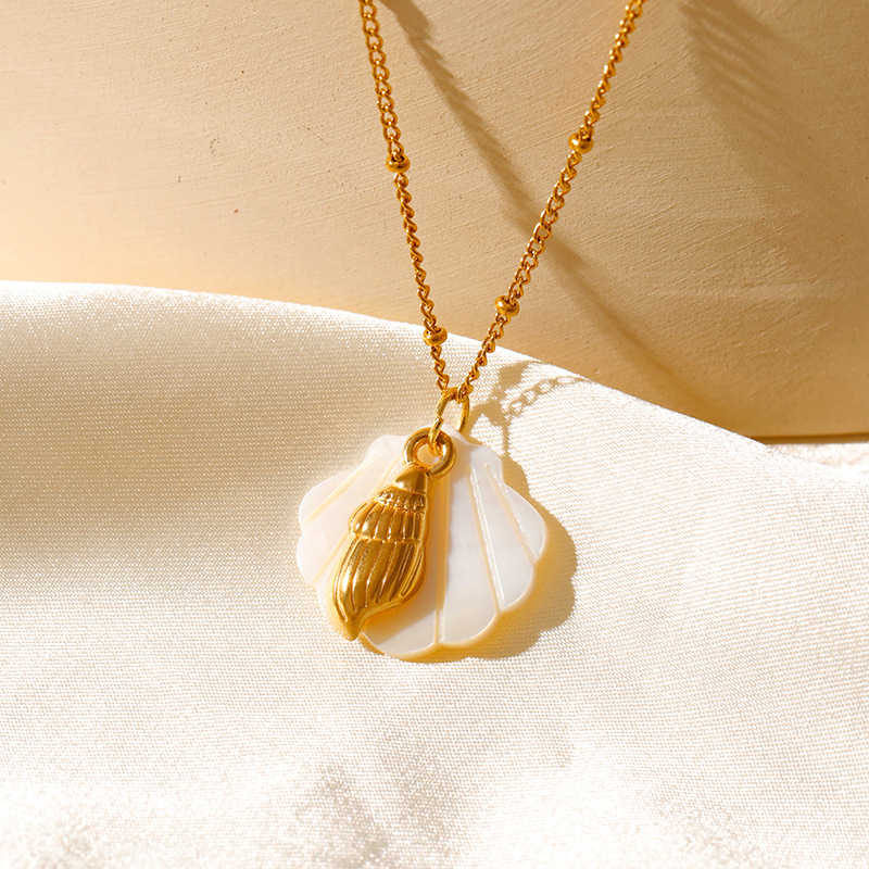 Starfish, Conch, Hippocampus Pattern Wholesale Jewelry Vintage Style Classic Style Starfish Conch Hippocampus 304 Stainless Steel Plating Pendant Necklace O-shaped Chain