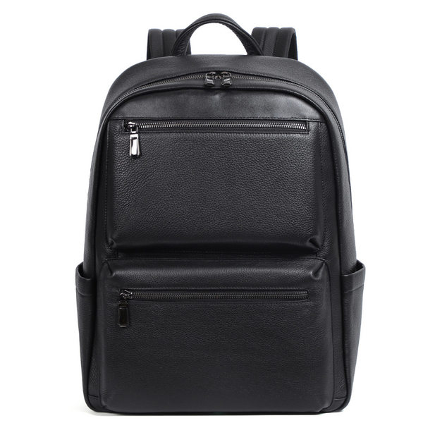 Ba lô da bò lớp đầu cho nam, kiểu dáng tối giản, đa chức năng, ngăn laptop 15 inch — Màu đen
