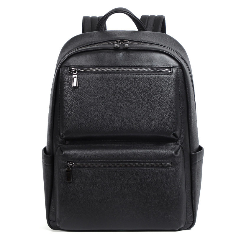 Ba lô da bò lớp đầu cho nam, kiểu dáng tối giản, đa chức năng, ngăn laptop 15 inch — Màu đen
