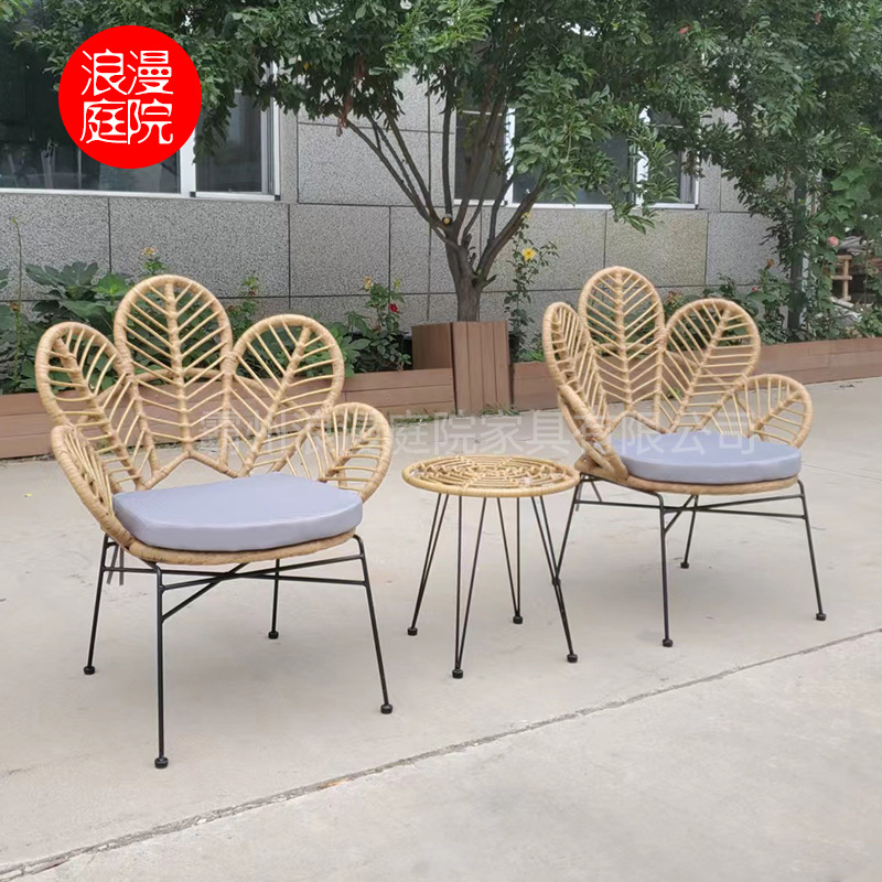 跨境手工藤编藤椅庭院阳台三件套小茶几庭院花园茶桌椅子批发