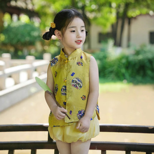 2025 Baby's National Style Chinese Style Lion Wake Retro Small Vertical Collar Vest Sister's Dress Human Silk Xiangyun Yarn Tang Dress