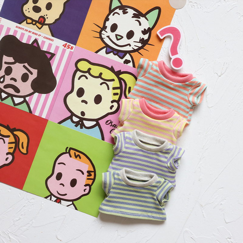 라부부 인형용 면 소재 교체용 L033 컬러풀 스트라이프 티셔츠 의상 교체용 마카롱 색상 옷