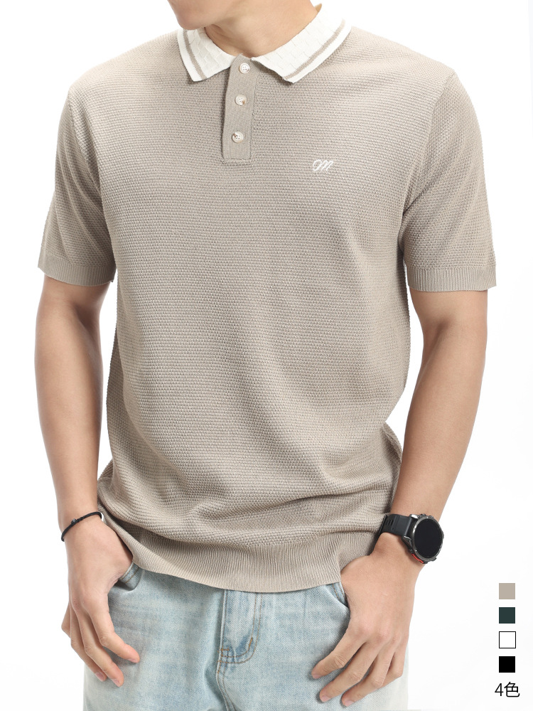 2026 verano bordado hombre pozo tejido polo camiseta de manga corta hombre ligero negocio alto sentido casual hombre
