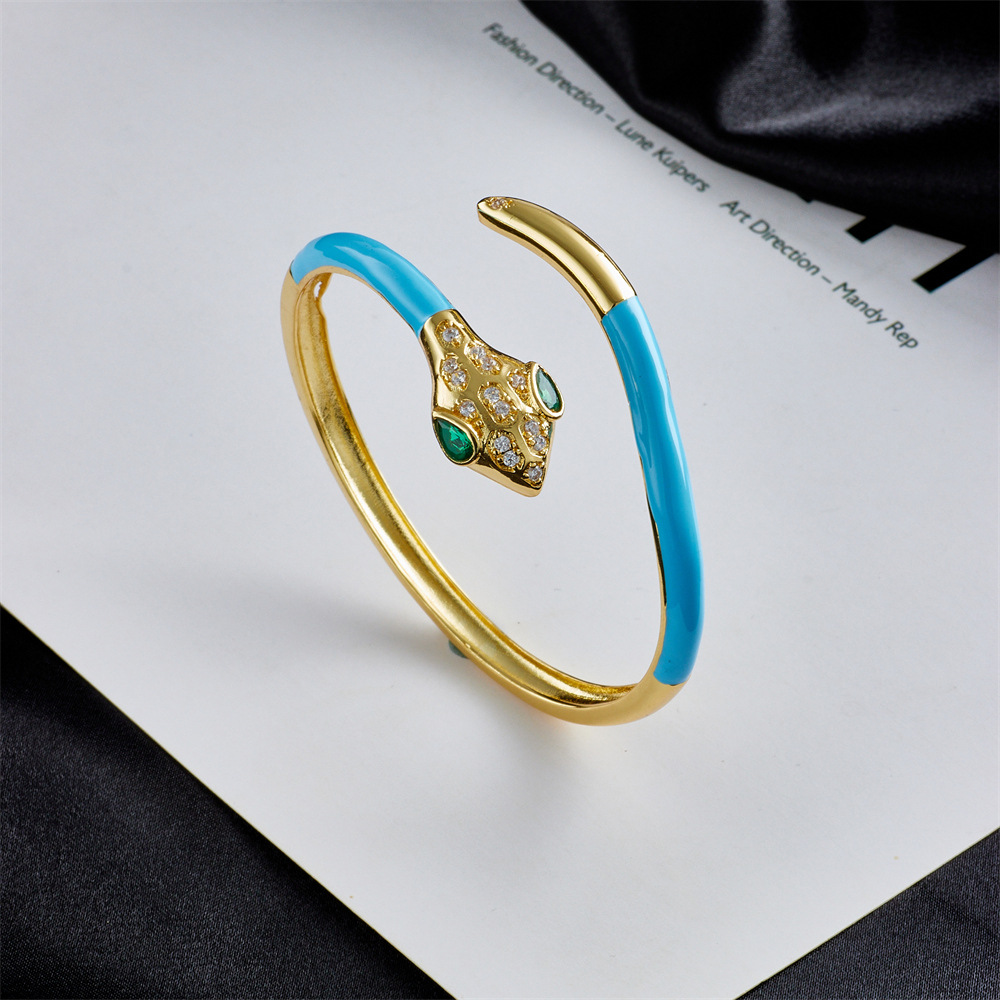 new 18K gold electroplating dripping copper micro-inlaid zircon snake bracelet