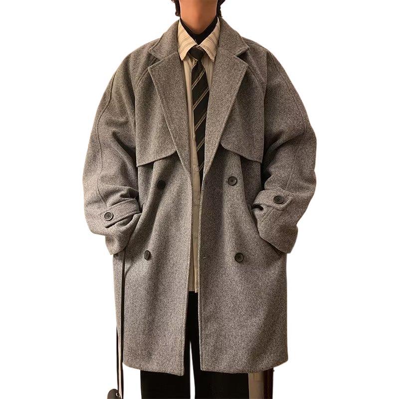 2024 otoño e invierno nuevo abrigo de lana de doble botonadura de lana de longitud media abrigo de lana de los hombres abrigo largo Suelto