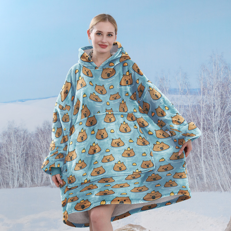 Pijamas transfronterizos engrosados de doble capa perezoso puede usar manta perezosa de franela perezoso con capucha pijamas de doble capa perezoso desgaste exterior