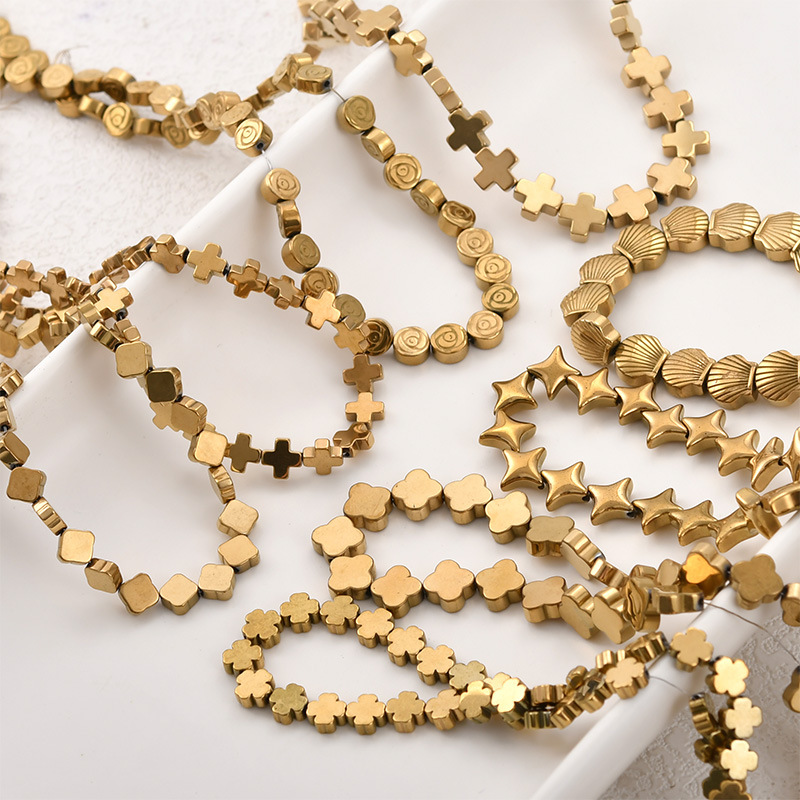 Black gallstone plated with real gold, color-retaining starburst shell rose spacer beads, DIY handmade beaded bracelet and necklace accessories