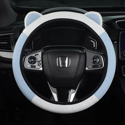 Without Inner Ring, Breathable and Sweat-Absorbent, Steering wheel cover - blue-and-white-38cm