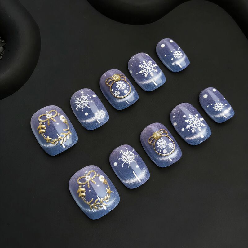 Winter Nail Art New Style Star Purple Ice Crystal Cat Eye Press-On Nails with a Golden Vibe, Finished Fake Nails Wholesale Winter Nail Art New Style Star Purple Ice Crystal Cat Eye Press-On Nails with a Golden Vibe, Finished Fake Nails Wholesale