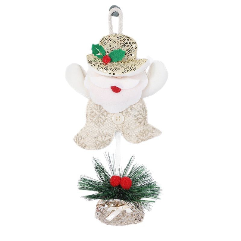 Arte de tela de Santa Claus, inserto de aguja de pino, arreglo floral, decoración de flores secas, corona de ratán, decoración navideña, decoración de árbol de Navidad