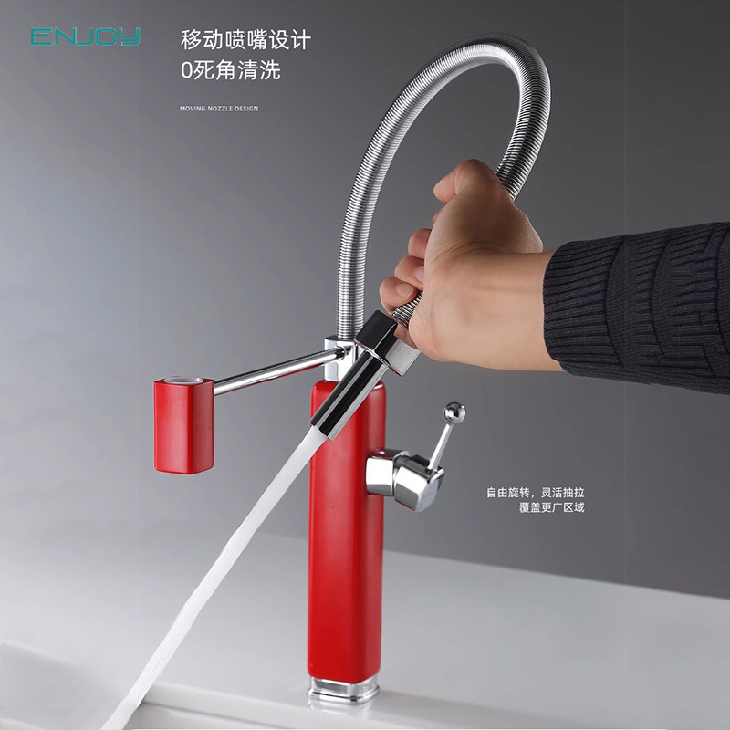 Tinkerbell Retro Hot and Cold All-Copper High-End Large Single-Slot Sink Kitchen Hot and Cold Pull-Out Faucet Cross-Border Hot Selling