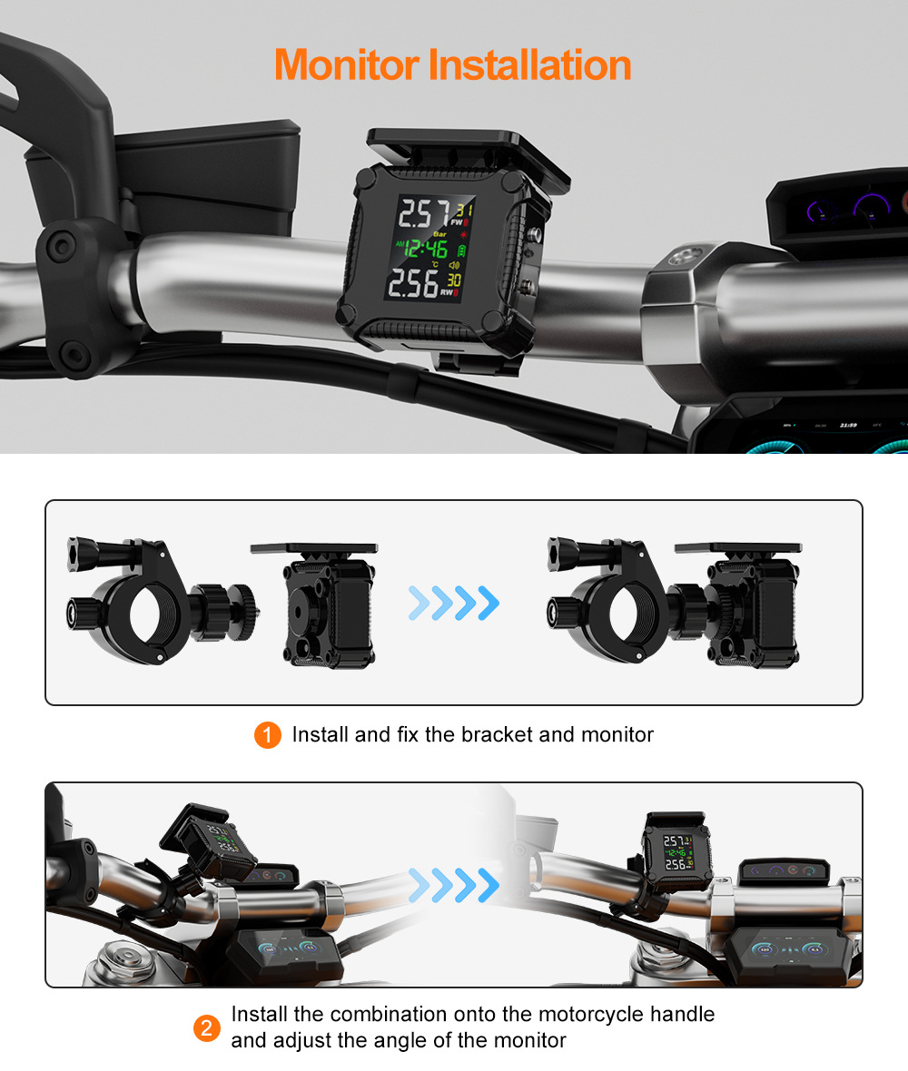 Motorcycle and Electric Vehicle Magnetic Tire Pressure Monitoring and Air Pressure Detection Device, Rechargeable, Waterproof, Dustproof