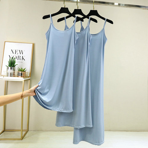 New summer ice silk mask slimming maxi dress with solid color camisole underskirt and base layer dress