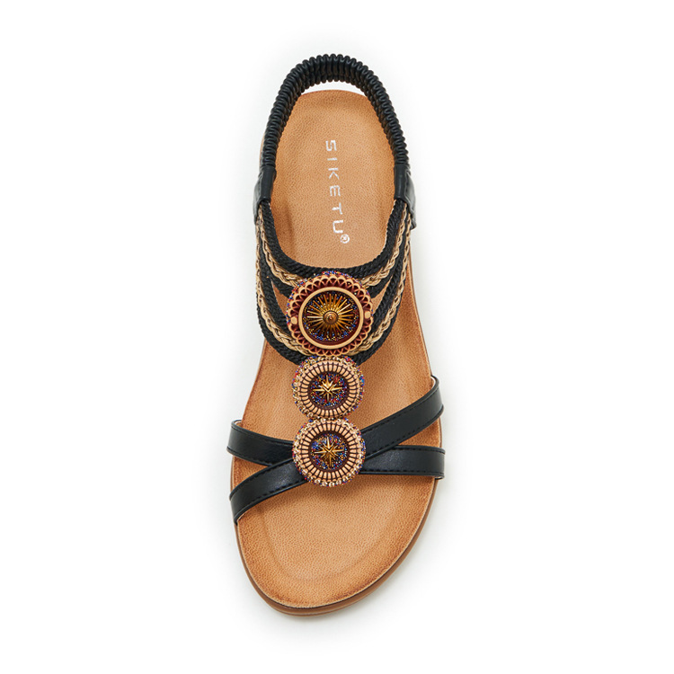 Sandal cao gót nữ phong cách Bohemian đế xuồng, đính đá và dệt kim loại, quai ngang — Champagne màu, màu đen, màu vàng chi tiết 33