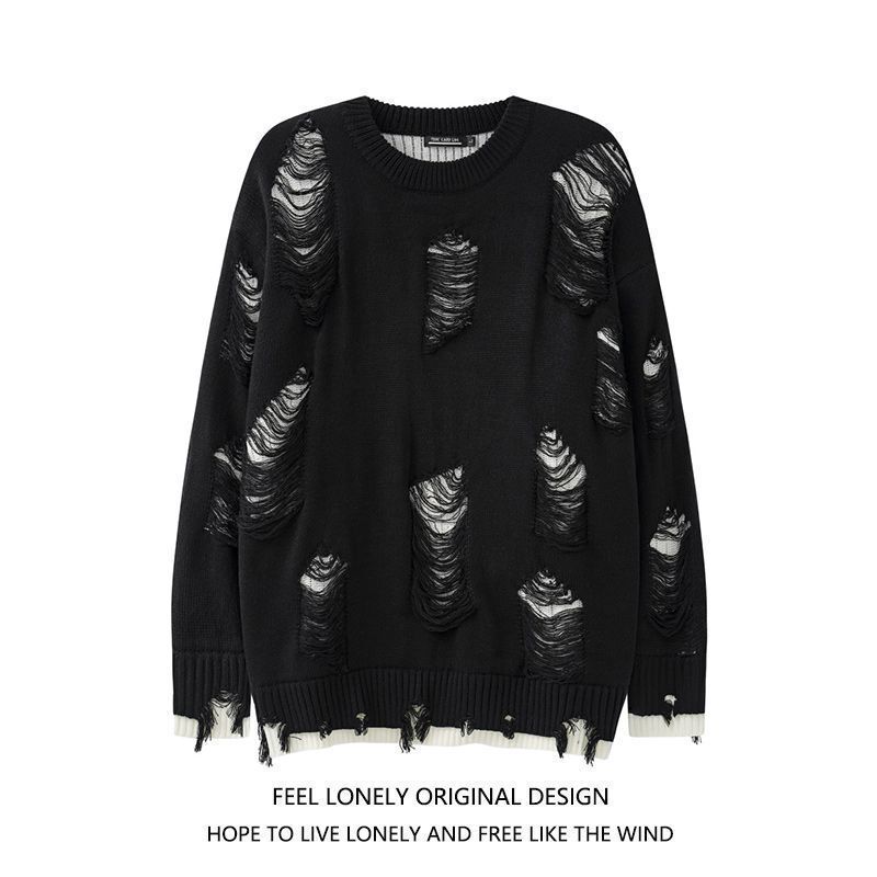 Designed with a Sense of Style, This Ripped and Hollow-Out Fake Two-Piece Reversible Knit Sweater for Men, Winter Lazy Style Coat, Old Money Style