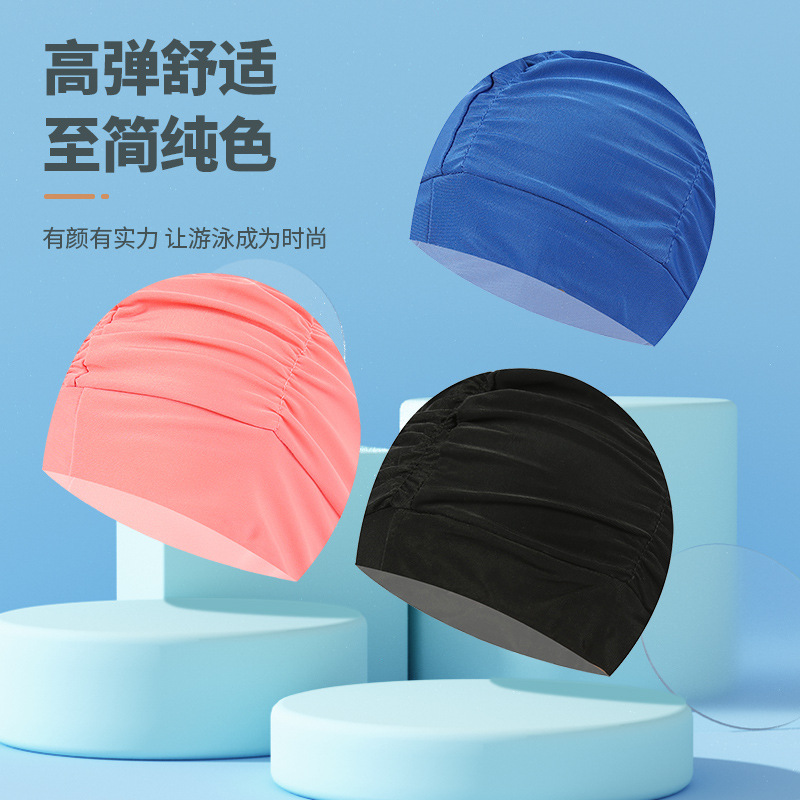 Sombrero de tela de natación adulto unisex cuidado del cabello protección del oído gorro de natación moda no-apriete cabeza plisada gorro de natación al por mayor