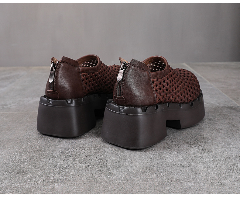 Giày sneaker nữ đế dày da bò lỗ thoáng khí phong cách retro — màu be chi tiết 13