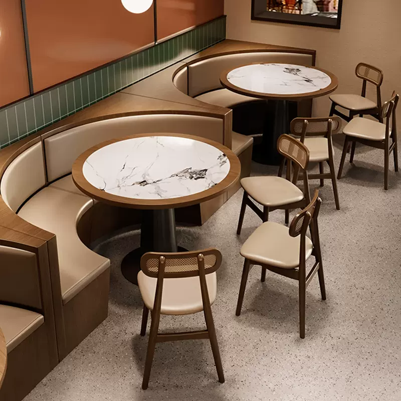 定制港式茶楼茶餐厅编藤卡座沙发商用甜品饭店火锅店实木桌椅组合