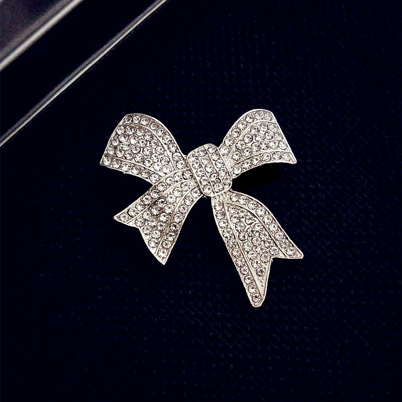 Wholesale Diamond-Encrusted Bow Brooch Accessories for Women, Ins-Style High-End Clothing and Coat Pins, Full Diamond Brooches