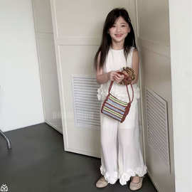 韩系甜美女孩套装女童夏季2026新款儿童装花边背心洋气时髦两件套