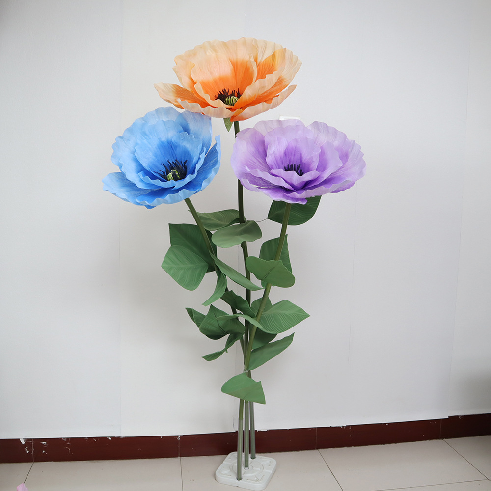 大型无纺布虞美人商场橱窗展示休闲场所布景婚庆装饰仿真花套装