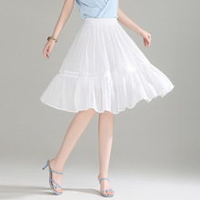 白色半身裙女夏2025新款休闲裙遮胯大码藏肉显瘦大摆裙韩版长裙