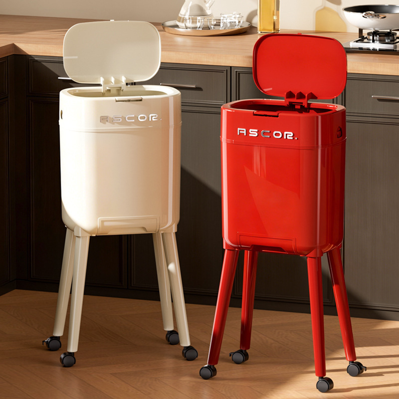 New Model Kitchen Trash Can for Home Use, Large Capacity with Lid, One-Touch Open, Medium-High Style, No Need to Bend Over, Movable Sanitary Bin