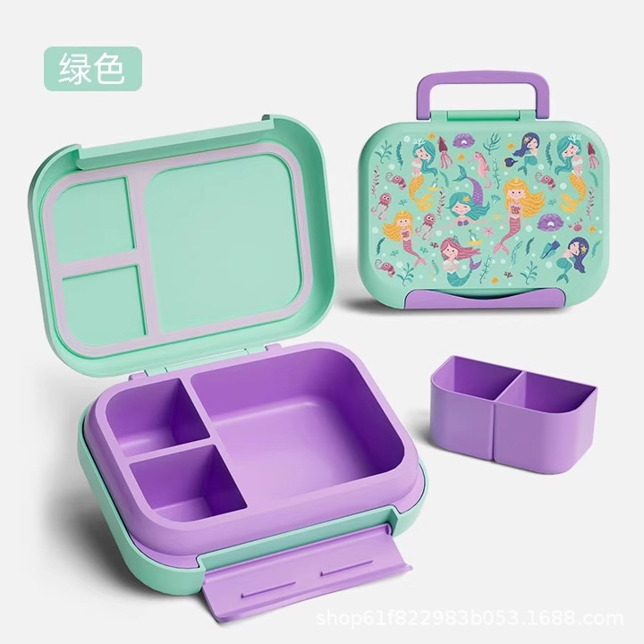 国境を越えたプラスチック弁当箱、子供用食品グレードの弁当箱、学生用ポータブルでかわいい弁当箱、コンパートメント付き鮮度保持弁当箱|undefined