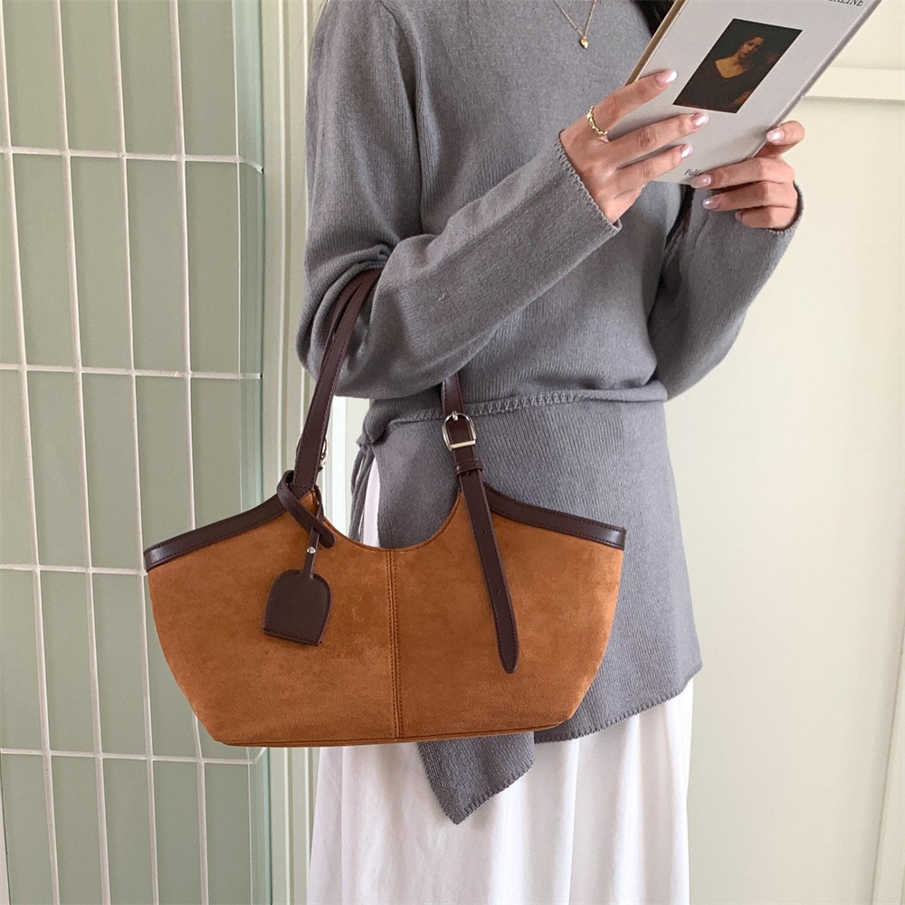 Autumn/Winter Suede PU Patchwork Creative Market Tote Bag Large Capacity New Commuter Shoulder Bag for Women