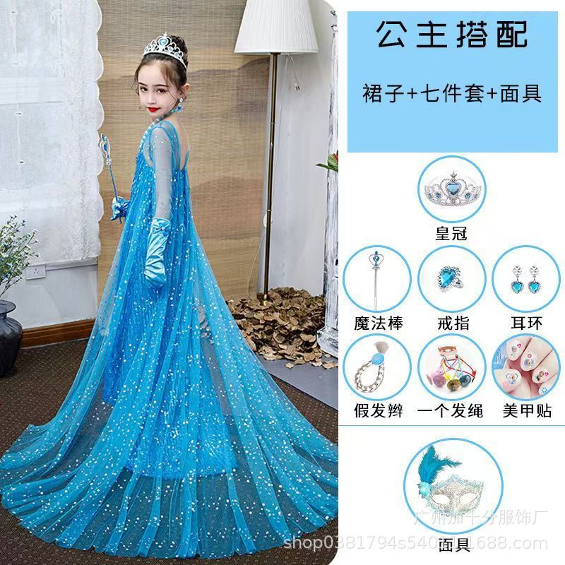 外国貿易クロスボーダーアナと雪の女王の正規版の女の子の艾莎の王女のスカートの夏の愛莎のワンピースの子供の誕生日のドレス|undefined