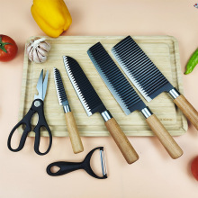 外贸刀具套装榉木柄刀具6件套波浪纹喷漆菜刀日式厨师刀跨境刀具