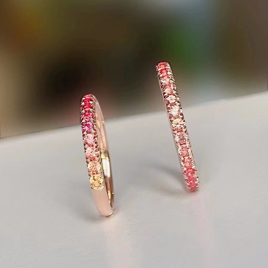 Copper stone inlay, fuchsia cute ring, with gem, gradient