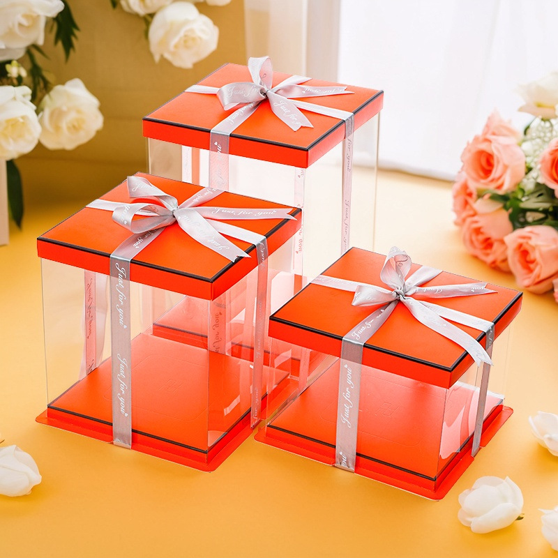 Caja transparente para pastel de cumpleaños de 4/6 pulgadas, 8 pulgadas, 10 pulgadas, 12 pulgadas, de una o dos capas, moderna y creativa, para empacar postres.