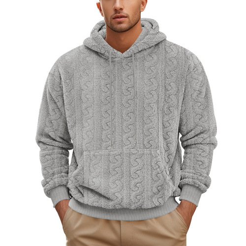 Cross-border European and American Amazon high street autumn/winter new men's hooded jacquard teddy fleece sports casual wholesale sweatshirt