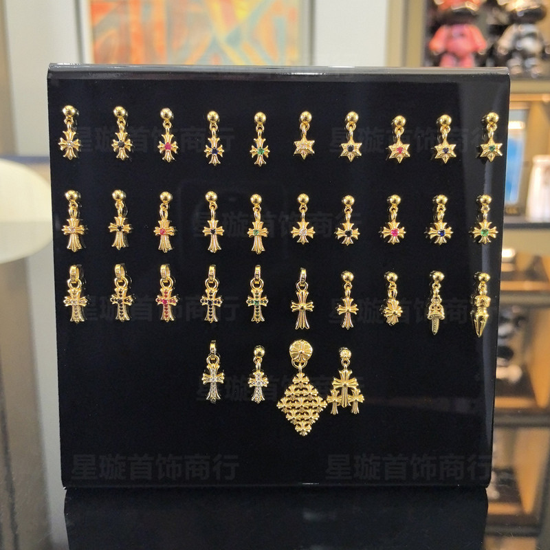 New Gold Cross Ch Crowe Earrings with Diamond Color Diamonds for Men and Women S925 Silver Needle White Copper Gold Plated