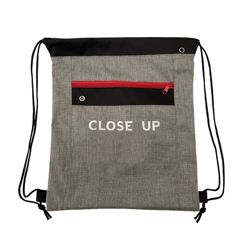 涤纶束口袋磨砂牛津布双肩包彩印logo拉链拼接束口收纳学生抽绳背