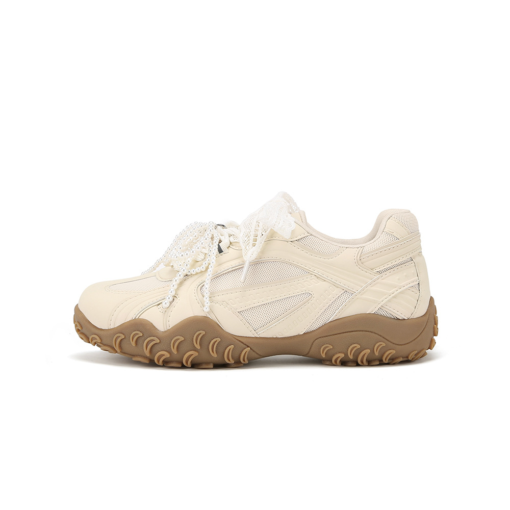 Inventario de cuero de vaca, Su Yan original de cresta inferior encaje cinturón de perlas aumentó la altura de los zapatos casuales de entrenamiento de mujeres