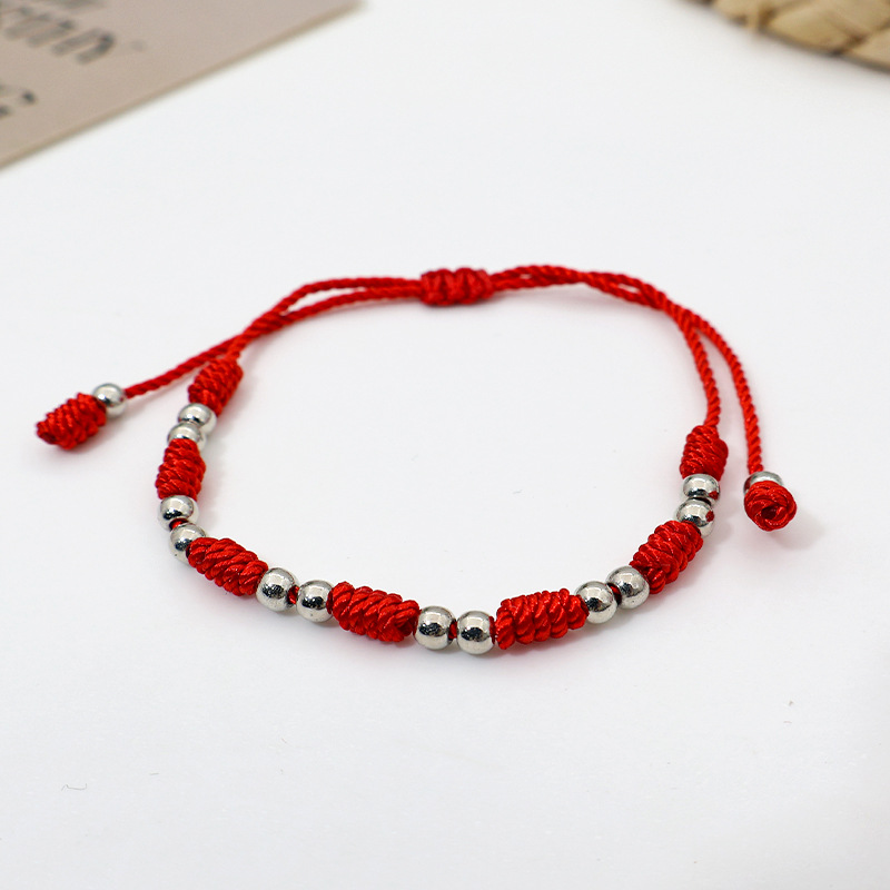 Cross-Border Popular Hand-Woven Beaded Red Rope Transfer Bracelet Pull-Adjustable DIY Pendant Accessories