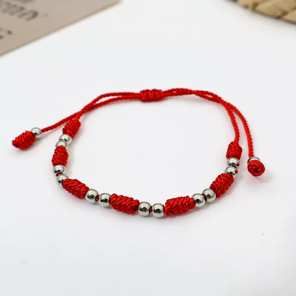 Cross-Border Popular Hand-Woven Beaded Red Rope Transfer Bracelet Pull-Adjustable DIY Pendant Accessories