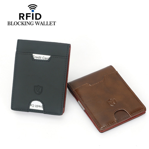 Cross-border exclusive RFID men's first-layer cowhide dollar clip wallet, best-selling cowhide leather wallet wallet