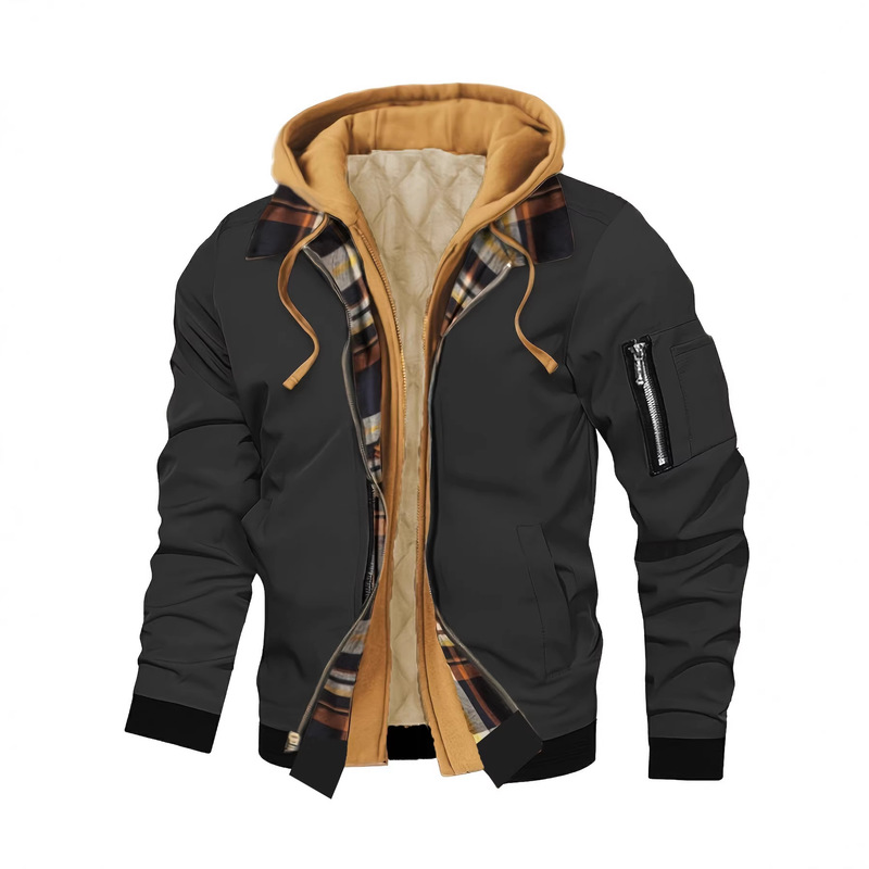 【2025 New Model】Foreign Trade Hot Item Spring Autumn Winter Men's Jacket Quilted Cotton Hoodie Fake Two-Piece Youth Jacket