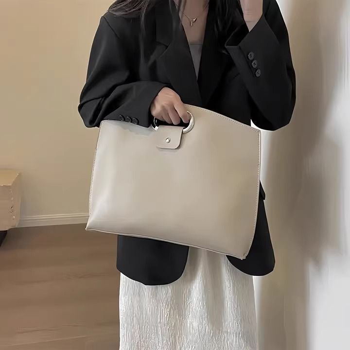 French Retro Soft Leather Briefcase Bag for Women 2026 New Large-Capacity Commuter Handbag Folder Computer Bag