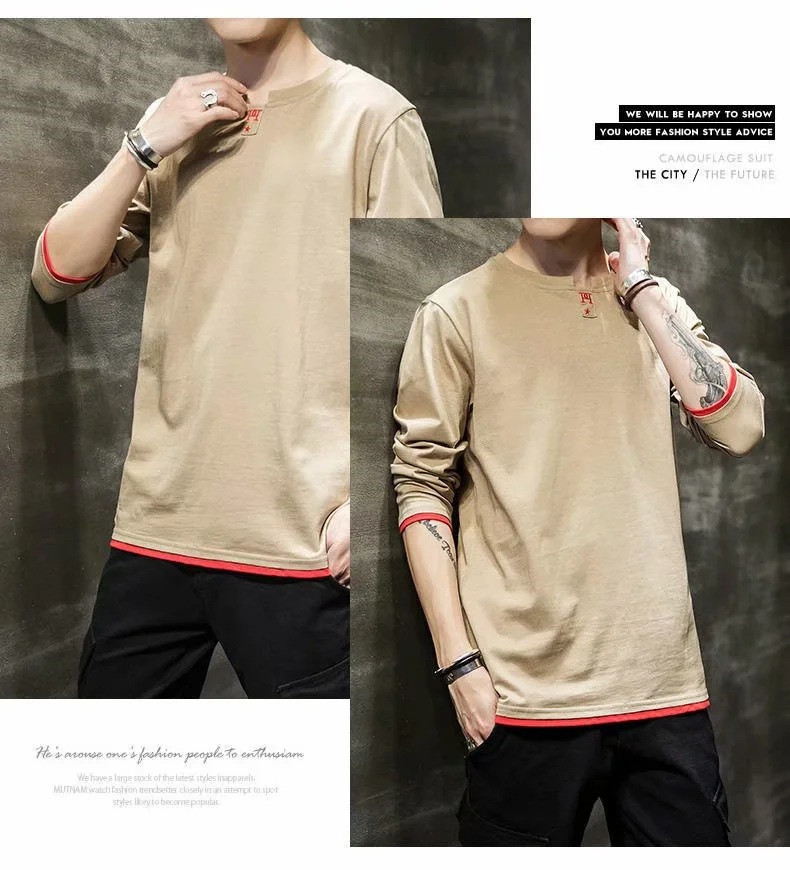 boy Long Sleeve T-Shirt For Men Trendy Gray Crew Neck Clothes Tops Inner Wear Autumn Winter Casual Base Shirt_voghion.com