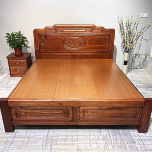 Solid wood double bed with mortise and tenon structure, golden rosewood Chinese bed, retro bed, bedroom, pineapple lattice wood bed, mattress integrated
