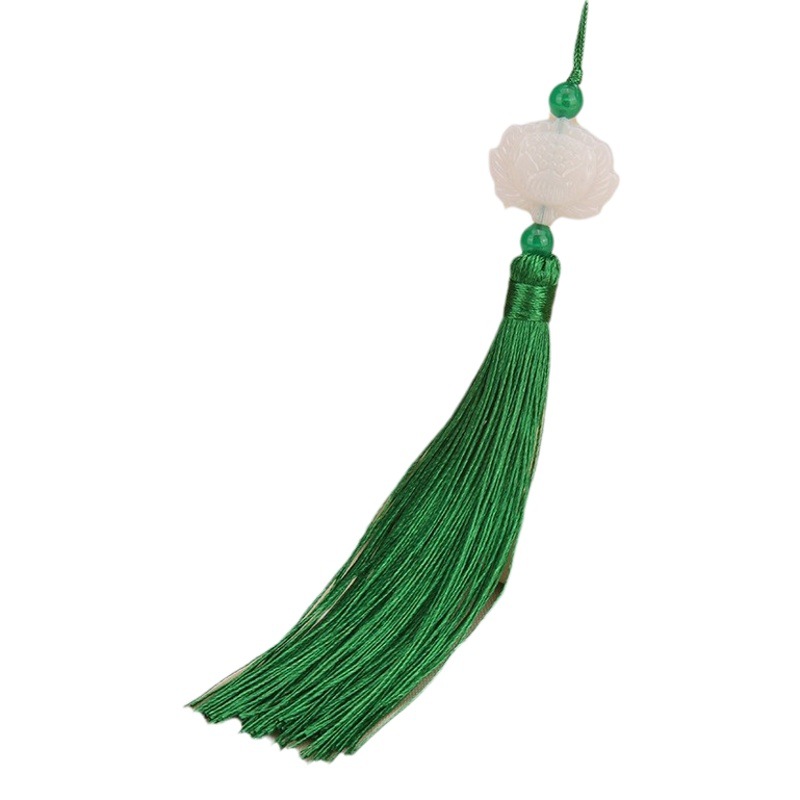 Colgante de borla de loto de jade blanco, colgante de abanico de estilo antiguo, adorno colgante decorativo con borla, accesorio decorativo de colgante de linterna Hanfu.