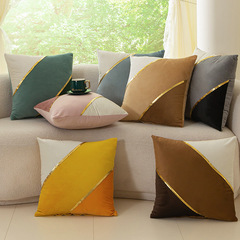 亞馬遜新品天鵝絨金條拼接抱枕沙發枕頭套腰枕 簡約皮革PU靠墊套
